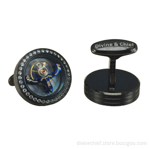 2016 High End Customize IP Black Plated Watch Cufflinks,316L Stainless Steel Tourbillon Movement Cufflinks for Men